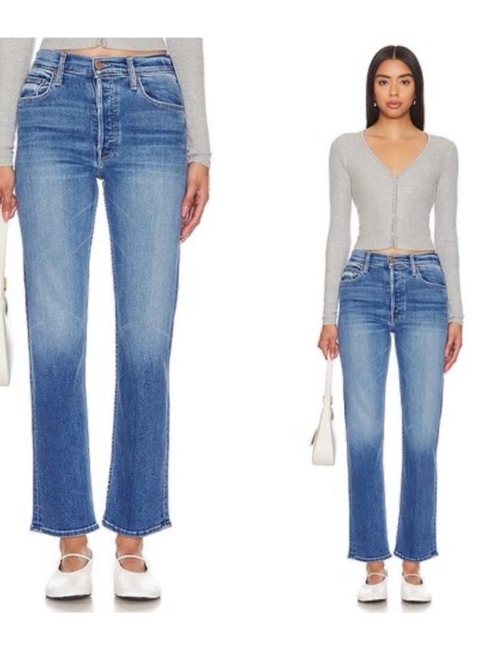 Mother Denim - The Tomcat Layover-  High-Rise Straight Jeans in Medium Blue